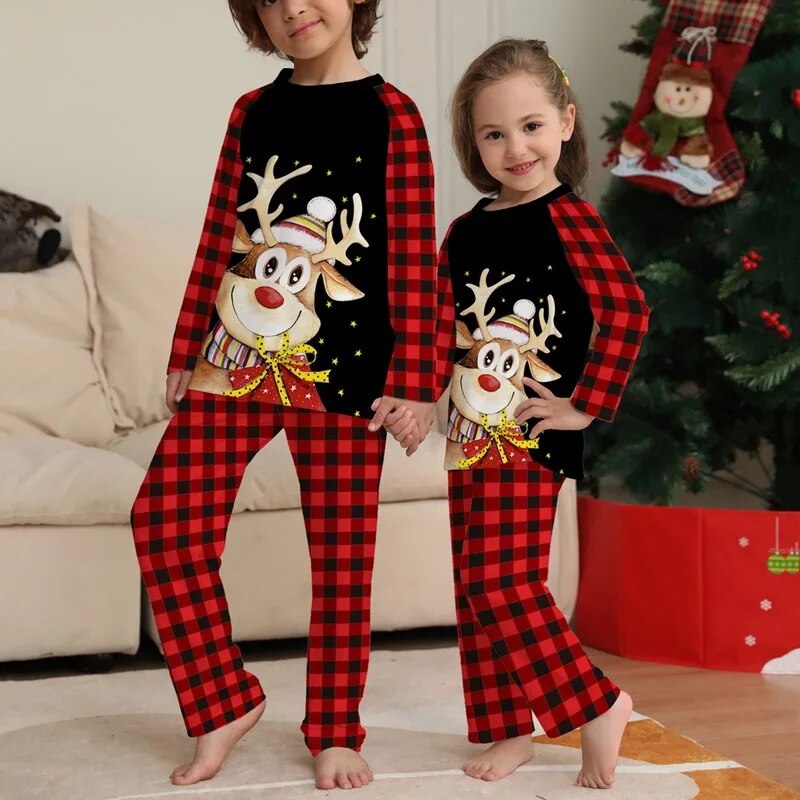 Christmas family matching tartan reindeer pyjamas
