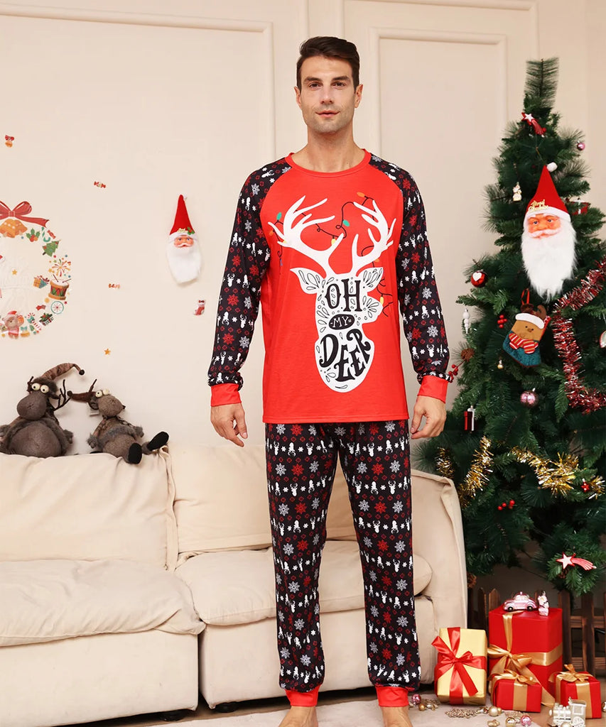 Man wearing Oh Deer matching pyjamas