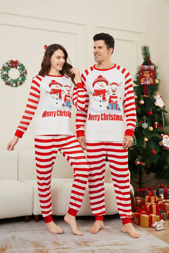 Holiday pyjamas with cute snowman design for families