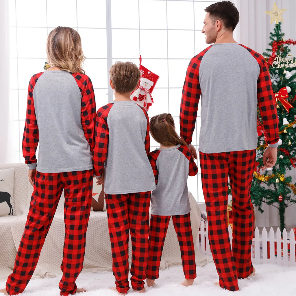 Holiday pyjamas with plaid and Christmas tree design