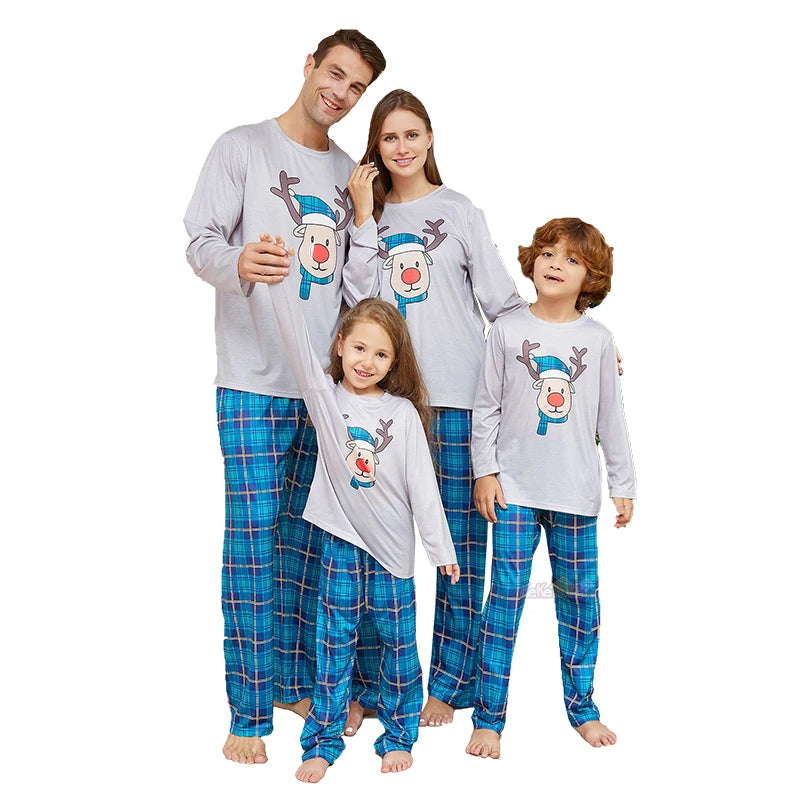 Cozy family Christmas light blue lounging wear
