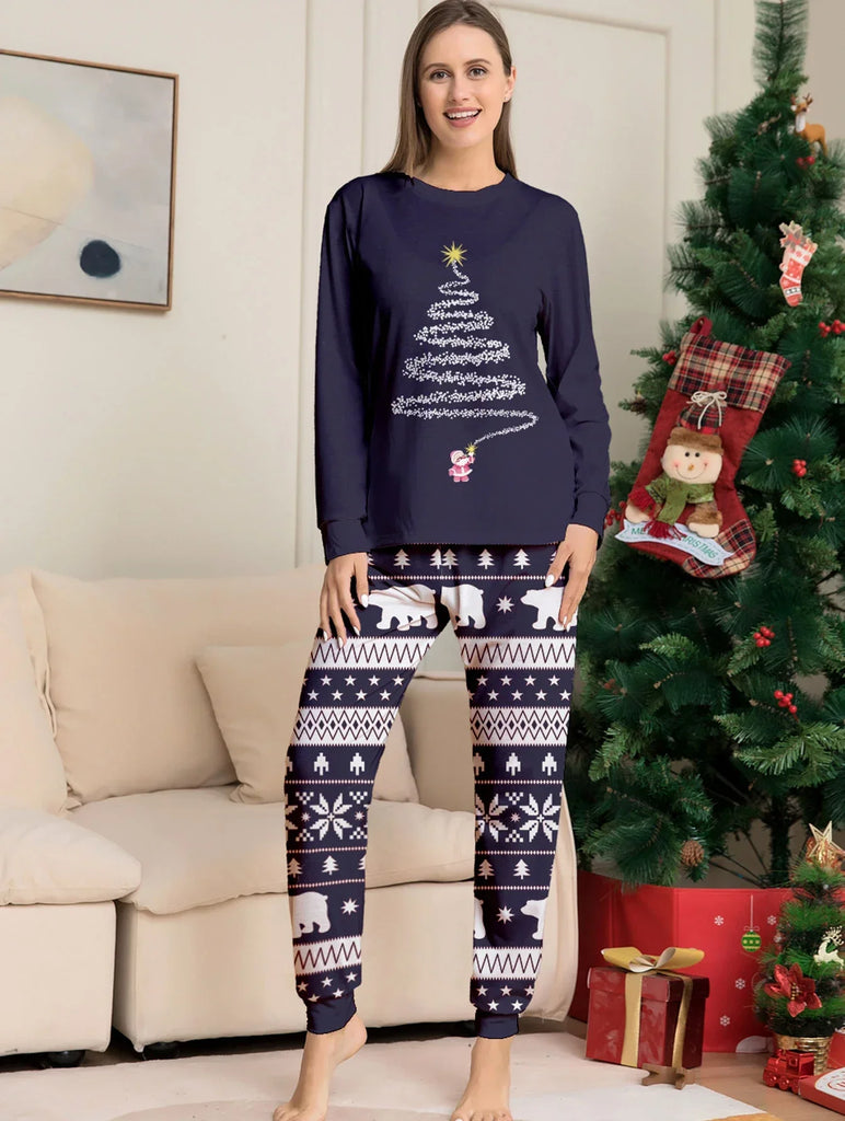 Matching navy Christmas pyjamas for cozy nights