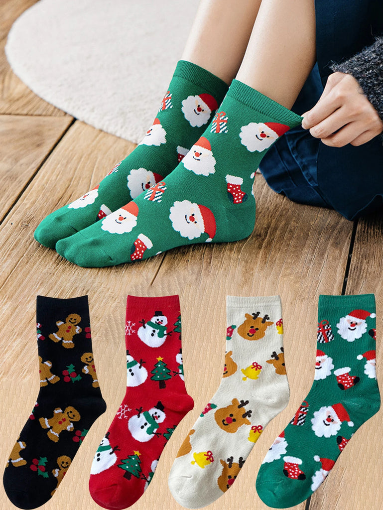 Fun Patterned Christmas Socks - 4 Pair