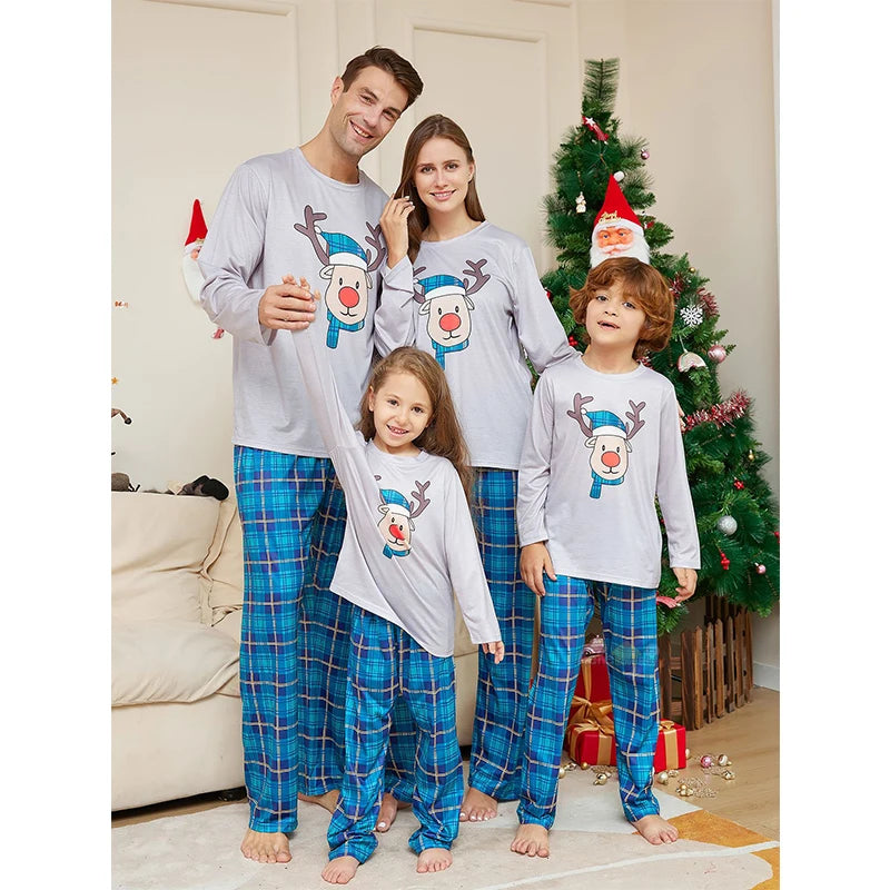 Festive family Christmas light blue loungewear