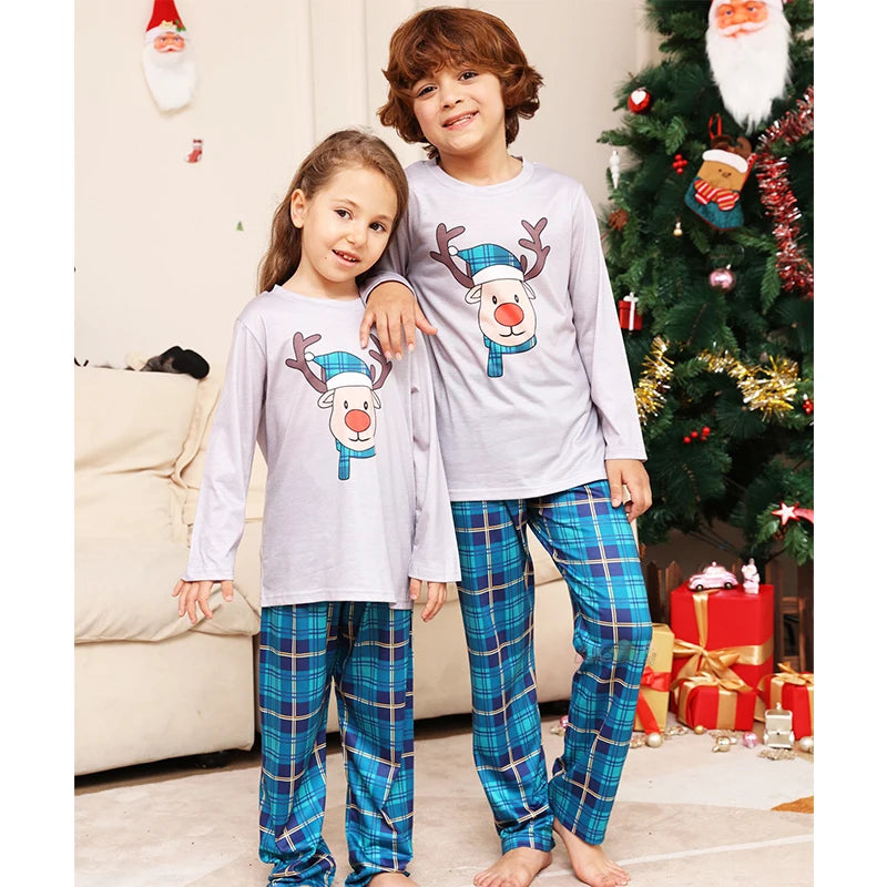 Christmas light blue family pajama tradition