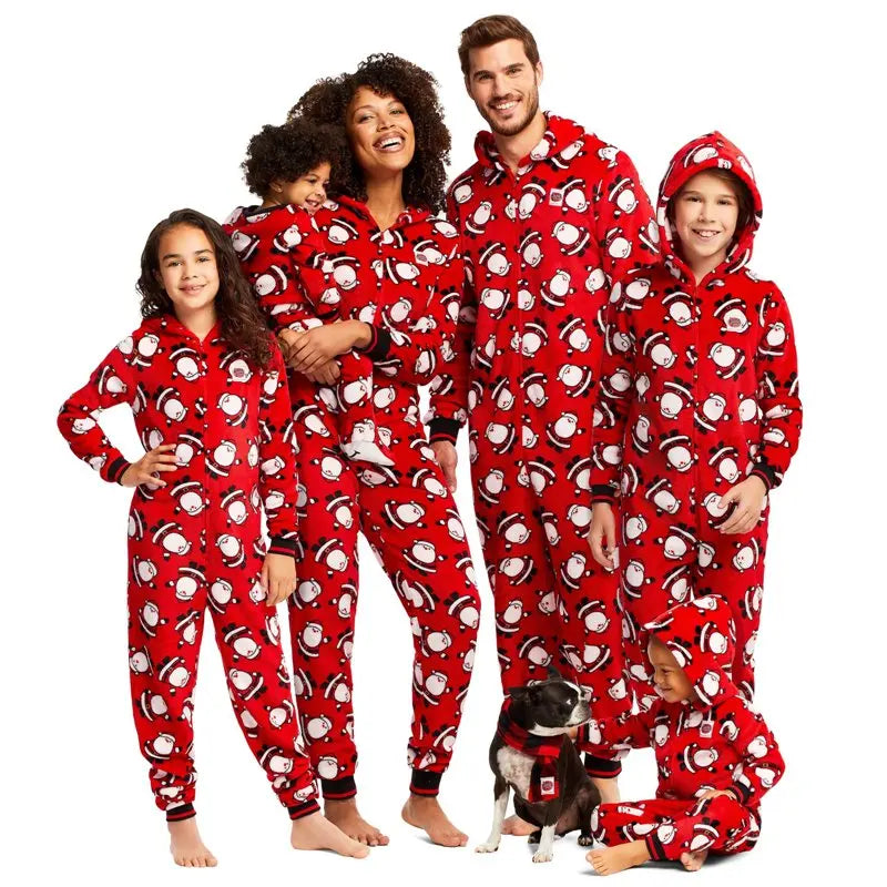 Festive holiday sleepwear in red for the whole family