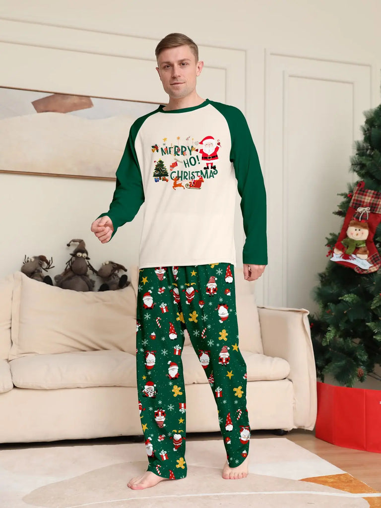 Family holiday pyjamas in green with Santa design