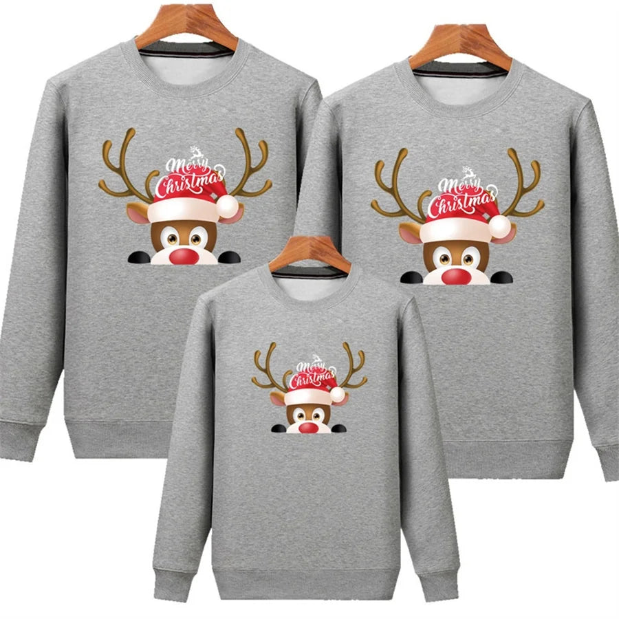 Kids Plain Grey Reindeer Matching Christmas Jumper