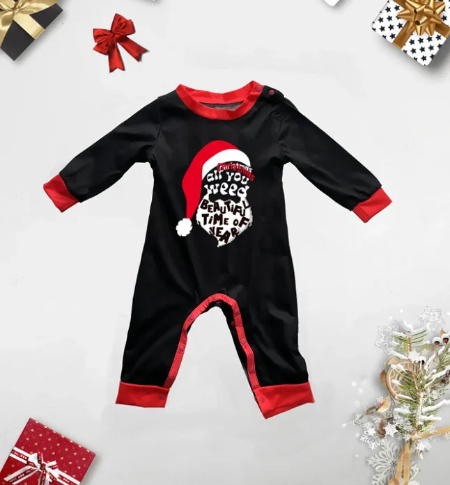 Family Christmas pyjamas with playful Santa hat print