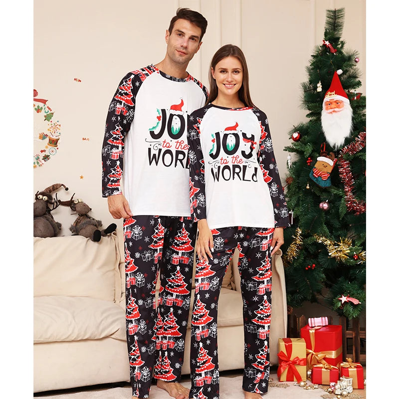 Family traditions in festive holiday PJs