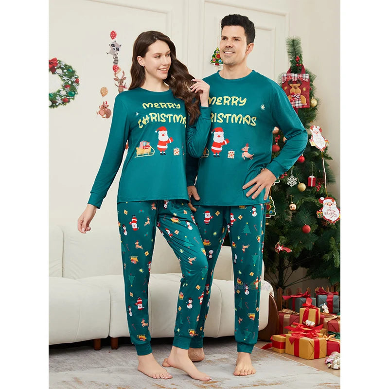 Family Christmas pyjamas with Santa sleigh design