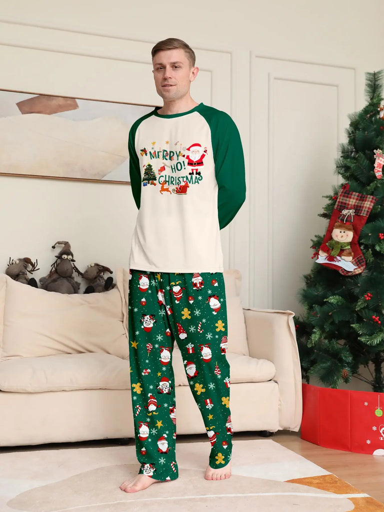 Matching green Santa pyjama set for adults and kids