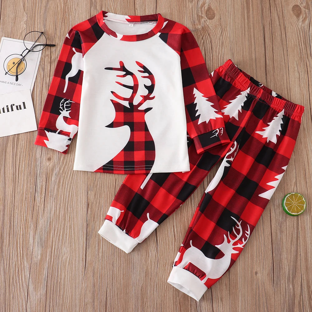 Red plaid family pyjama set with adorable reindeer