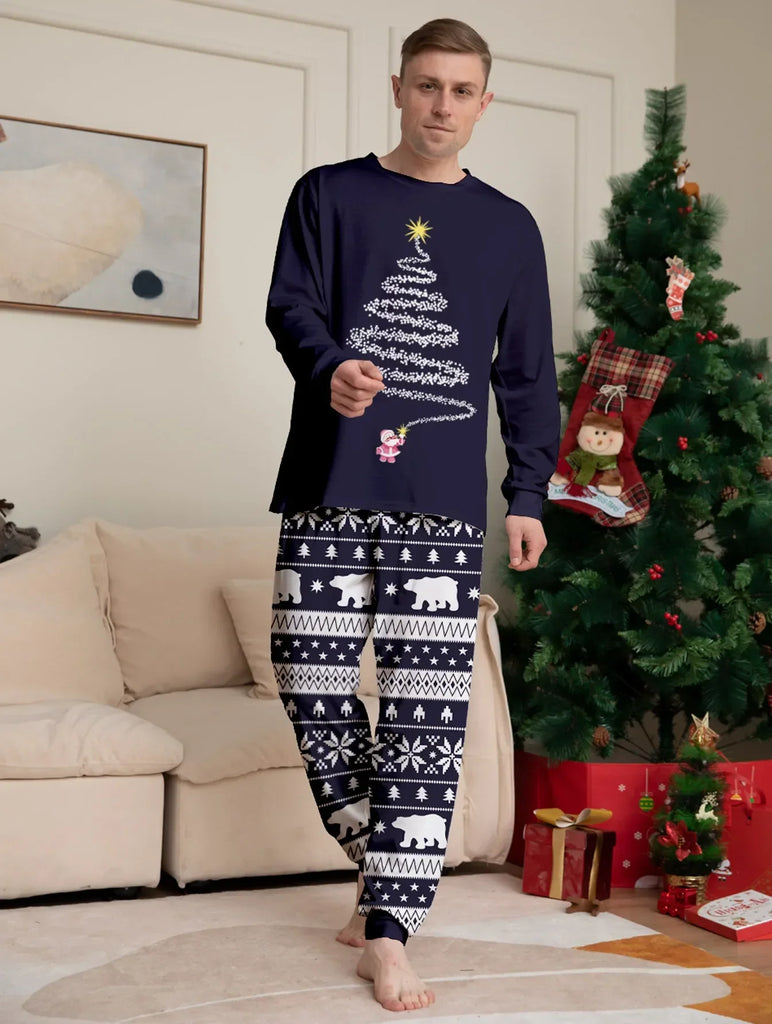 Matching navy pyjamas for festive family nights