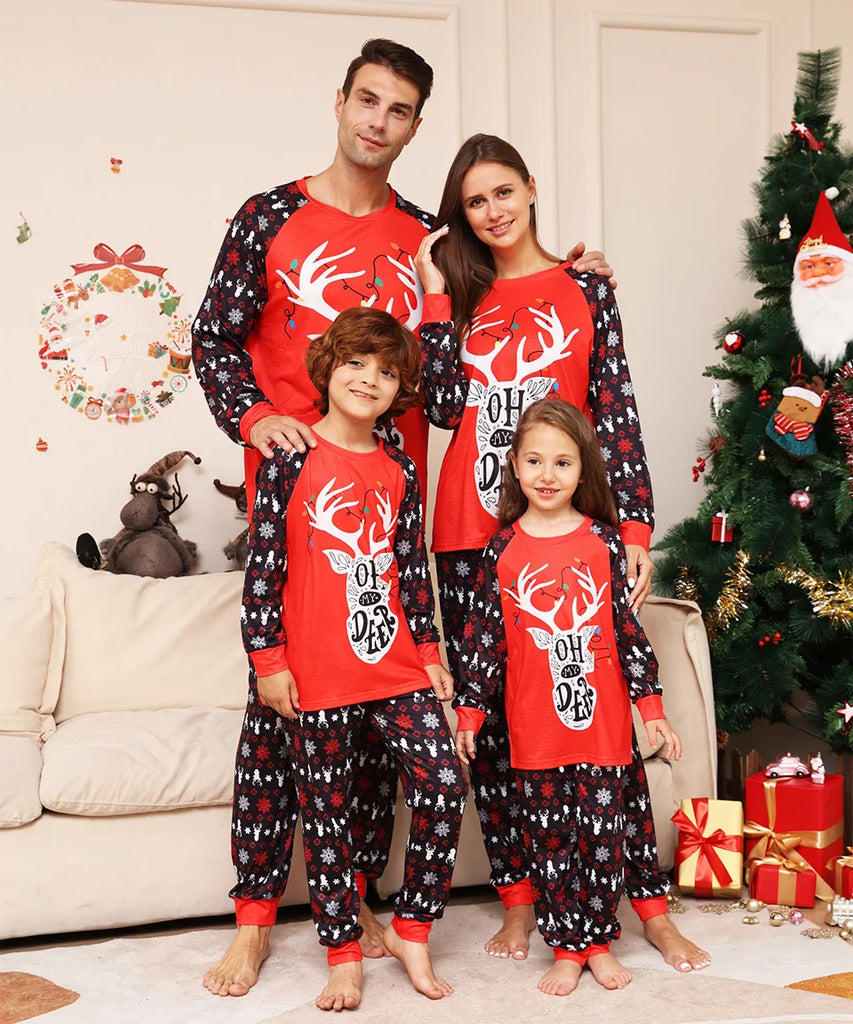 Christmas family pyjamas with reindeer design
