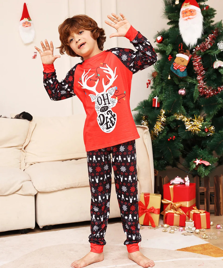 Son wearing Oh Deer matching pyjamas