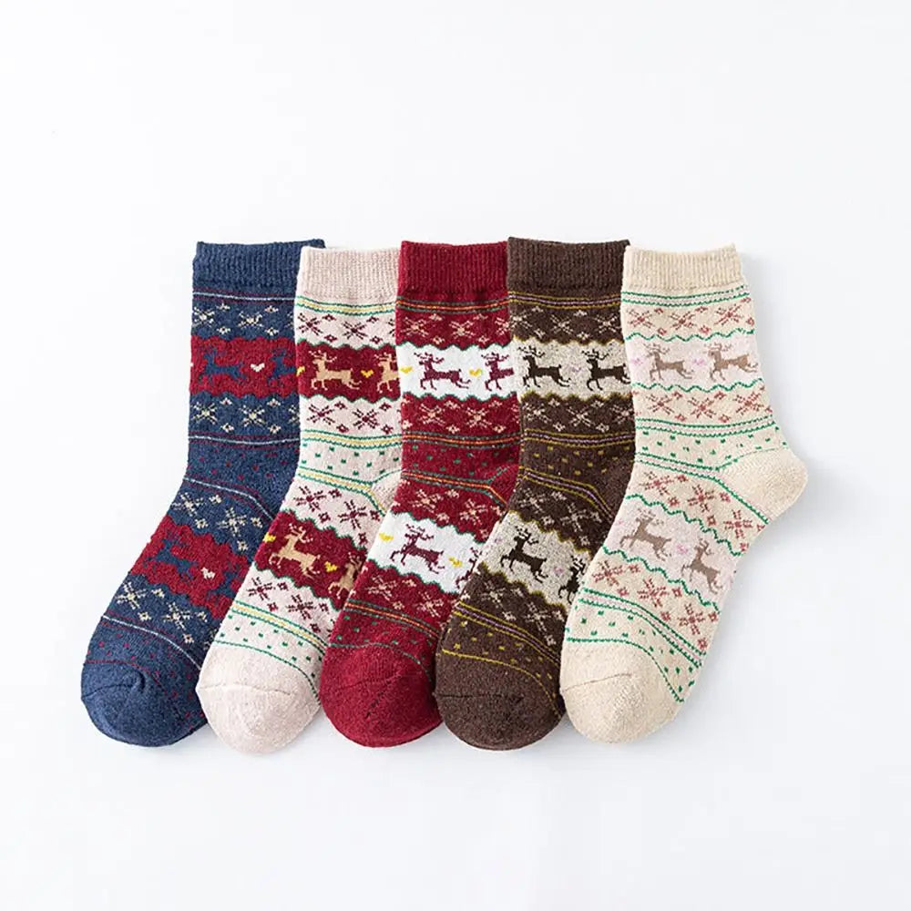 Reindeer Wool Christmas Socks - 5 Pairs