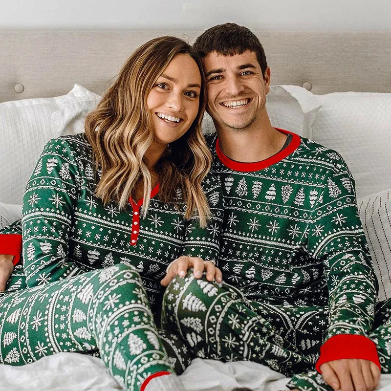 Coordinated green family pajama set