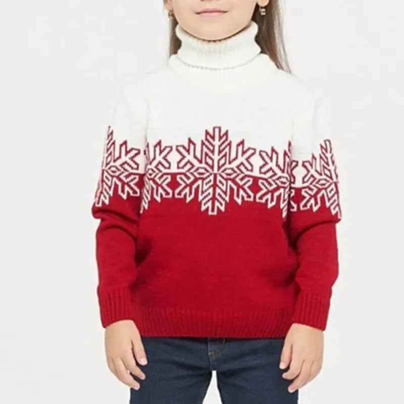 Child wearing Christmas jumper for men with a festive snowflake design