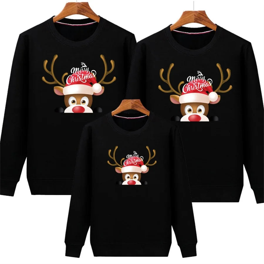Reindeer Matching Kids Black Christmas Jumper