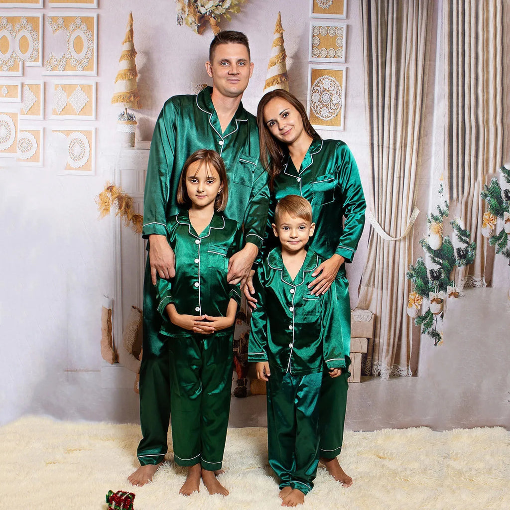 Matching emerald green satin pyjamas for cozy nights