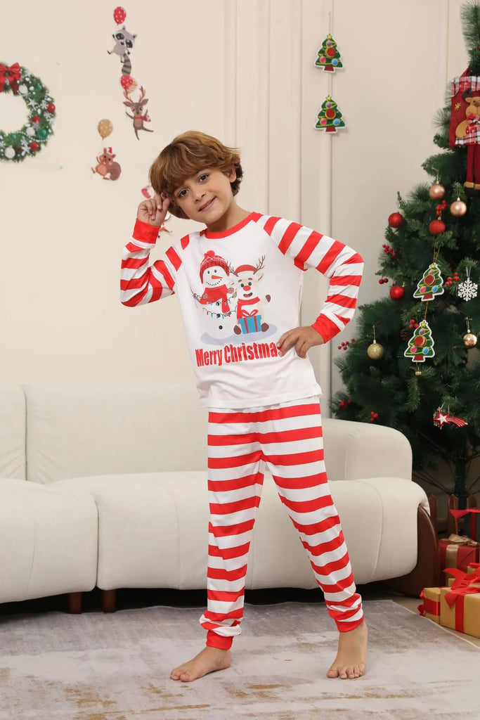 Festive red and white snowman pyjamas for kids