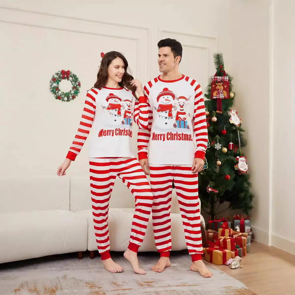 Family Christmas pyjamas with snowman design