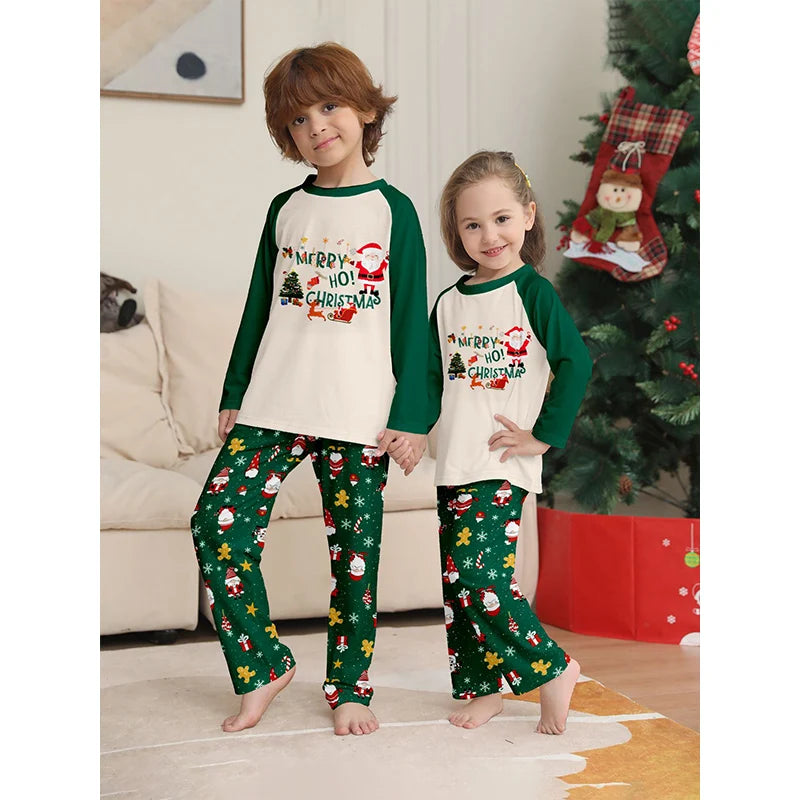 Green Santa print pyjama set for the whole family