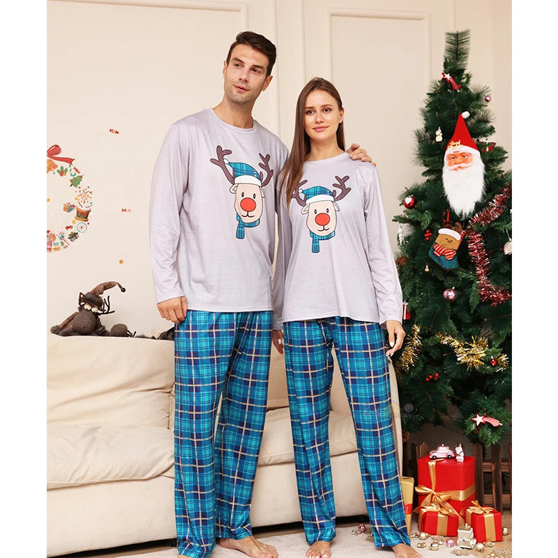 Family bonding in light blue-themed pajamas
