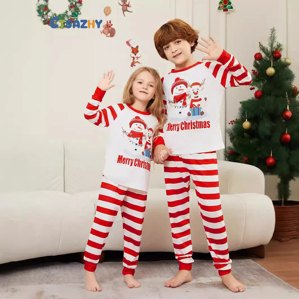 Cosy red snowman pyjama set for festive family fun